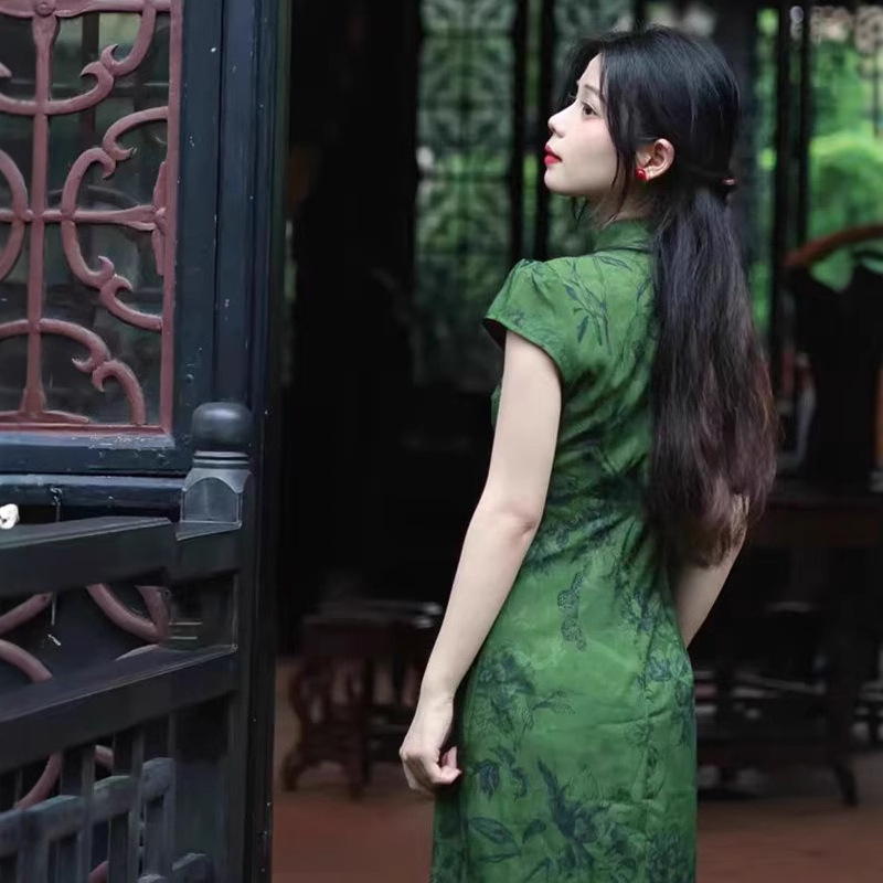【丹青客】新中式提花改良旗袍女春气质复古短袖连衣裙|undefined