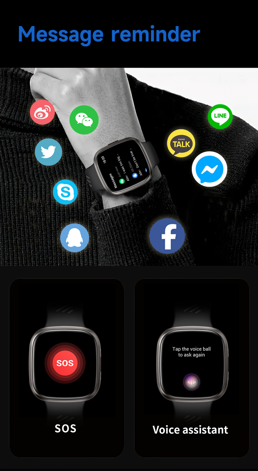 HT31 Smartwatch mit Bluetooth, Anruffunktion, Sprachassistent, Taschenlampe, Benachrichtigungen, Schrittzähler und Fitness-Tracker_voghion.com