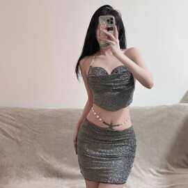 分体泳衣女抹胸裙式泳衣女三件套比基尼小胸聚拢显瘦遮肚高腰裙子