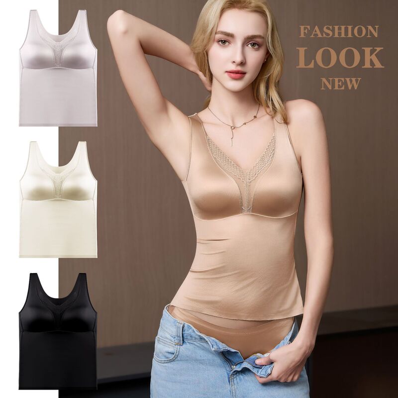 High-Quality Original Outer Wear and Inner Wear Women's Underwear Satin All-In-One Bra-Free Bra Seamless Beauty Vest Women's Thin