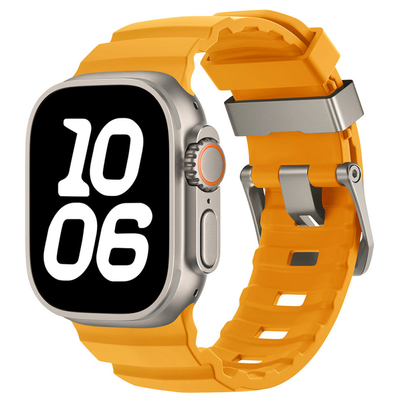 Apple Watch 6789用、ワイルドトラックシリコンストラップ、iWatch S10 Ultra用リストバンド、ブラックチタンカラーのメタルバックル|undefined