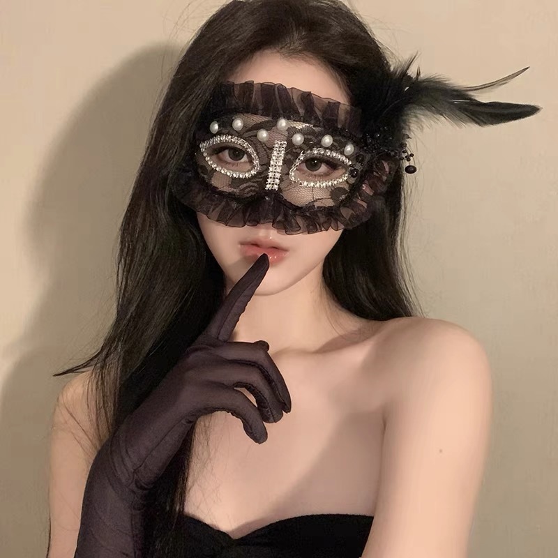 假日化妆舞会公主面具女成人派对半脸面具白色羽毛半脸眼罩道具|undefined