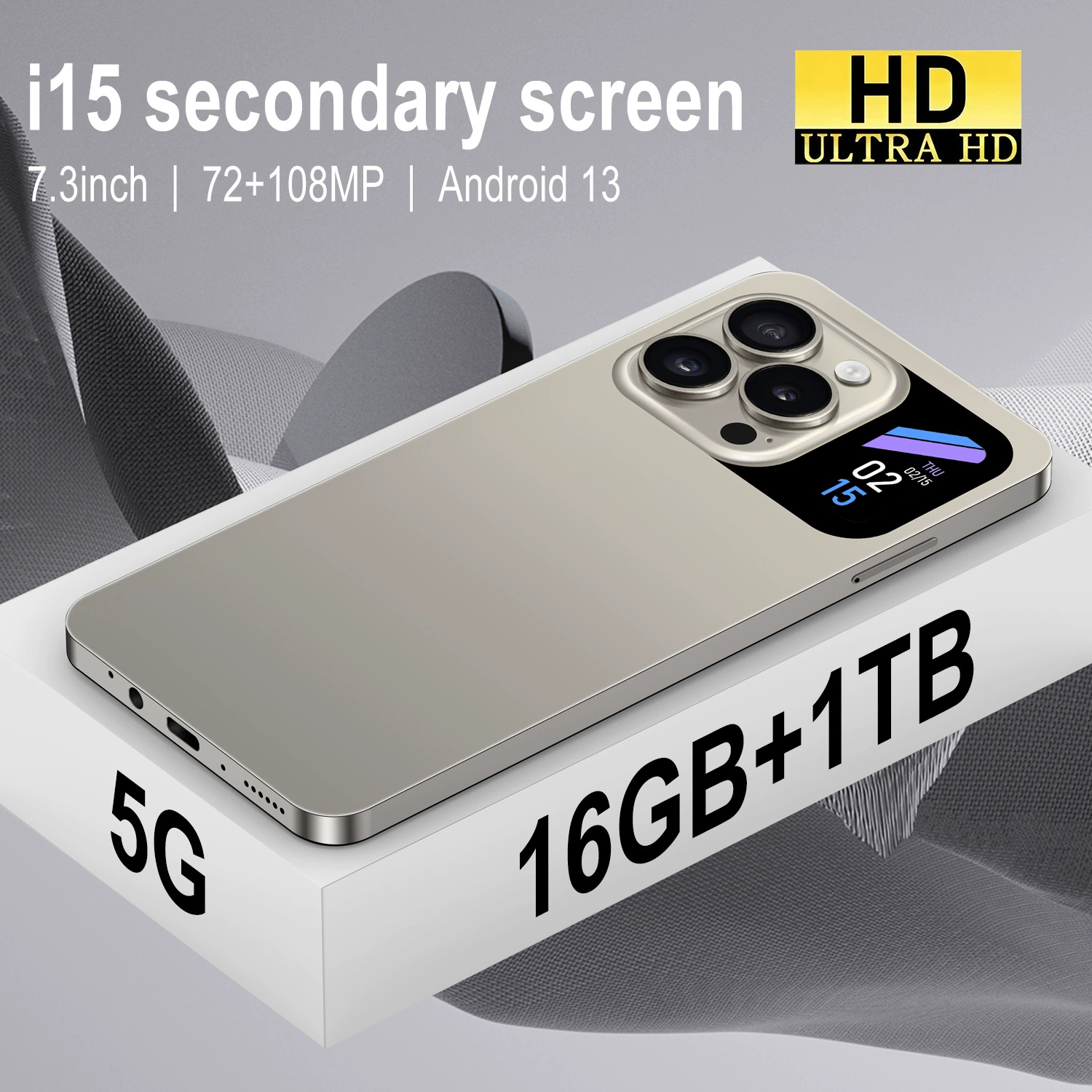 Смартфон i15, Android, 16 ГБ, 7.3-дюймовый широкий дисплей, вторичный задний экран