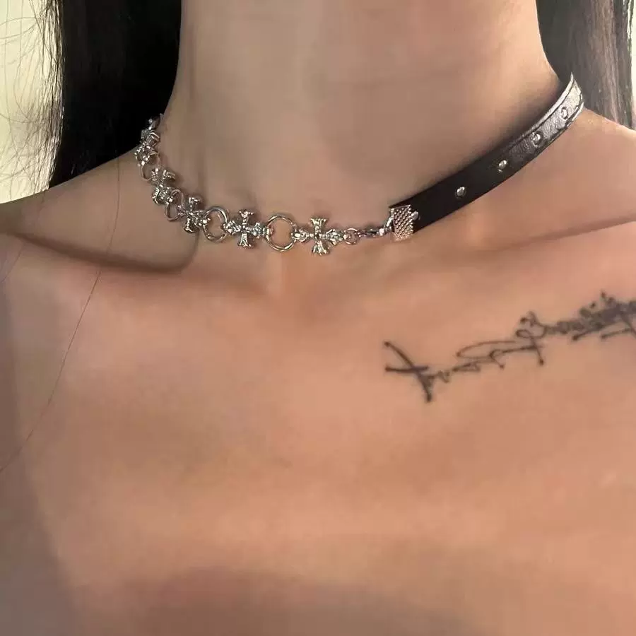 新品甜酷辣妹chokeor项圈黑金不对称拼接项链小众设计感个性百搭