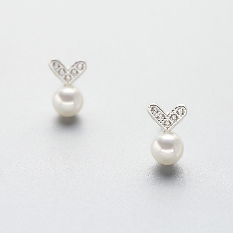 Perlen Herz Ohrstecker Für Damen Elegante Silberschmuckstücke_voghion.com