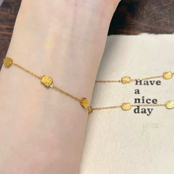New European and American Style Double-Sided Cat Stainless Steel Bracelet, Niche Sweet and Cute Fashion Personality Versatile Titanium Steel Gold Jewelry
