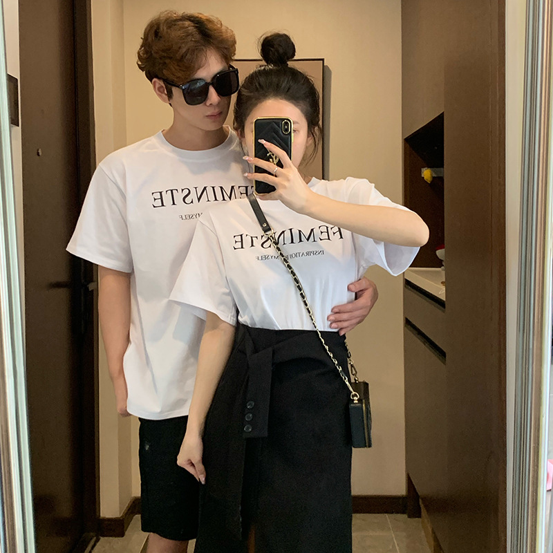 커플 원피스 여름 원피스 2023 새로운 간단한 플러스 사이즈 편지 반팔 티셔츠 당신의 원피스 내 원피스 하나 원피스 원피스 세트