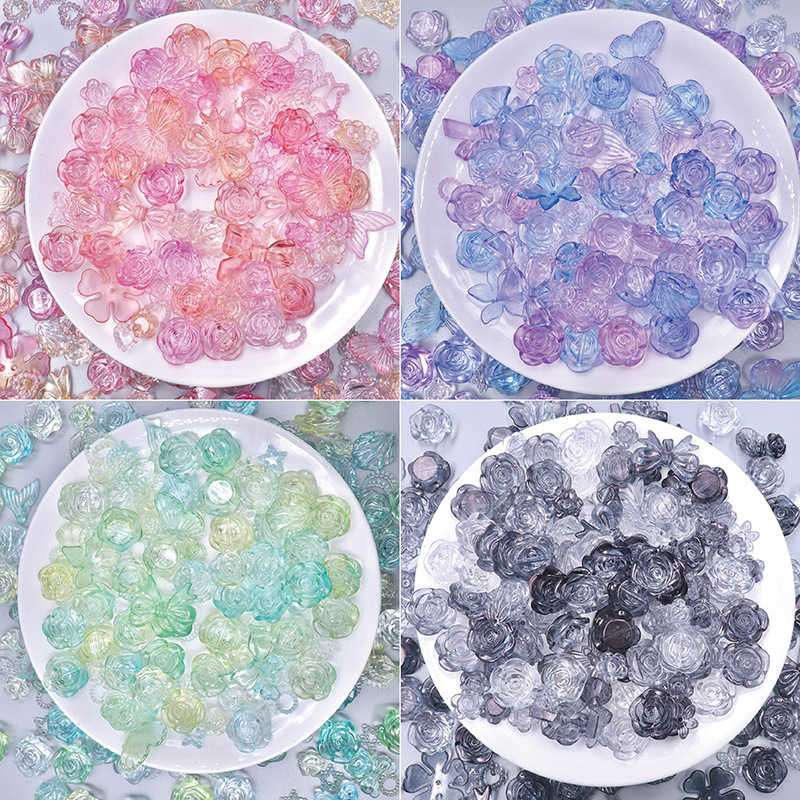 透明巴洛克玫瑰花蝴蝶结手工饰品diy奶油胶配饰DIY巴洛克配件混款