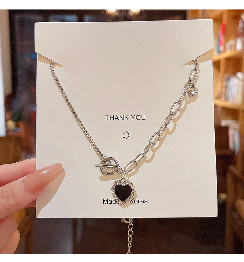 Fashion Heart Shape Titanium Steel Enamel Rhinestones Pendant Necklace