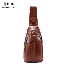 Cross-border men's genuine leather chest bag first layer cowhide chest men's bag retro casual style shoulder bag large capacity leather bag