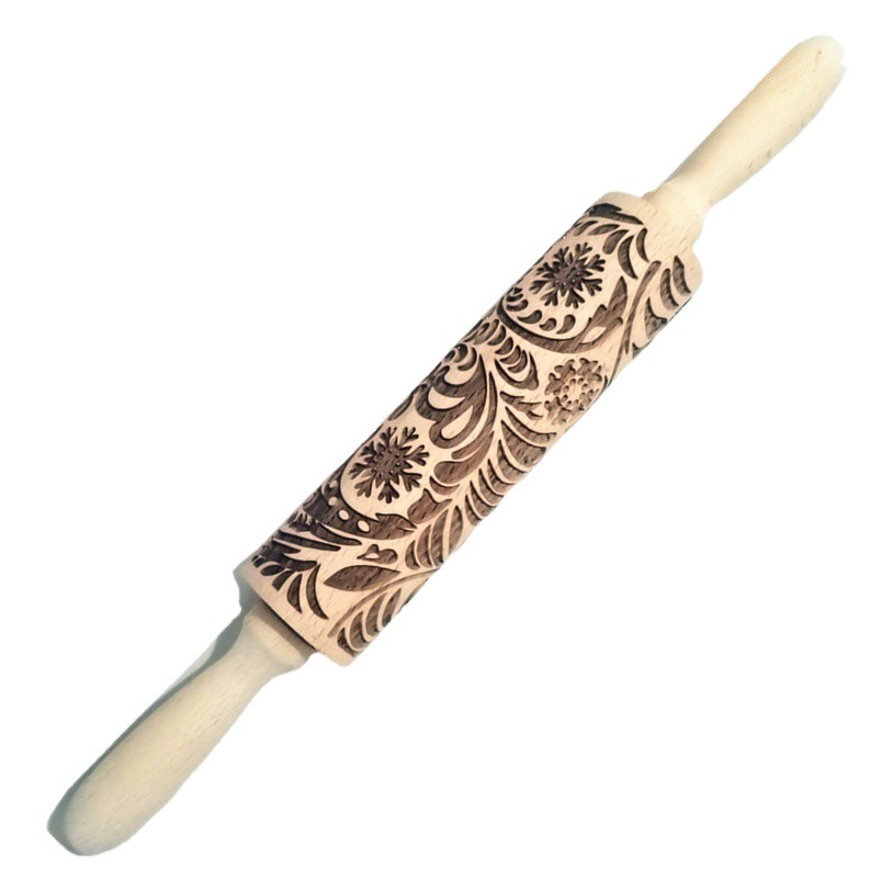 Navidad Rolling pin rodillo de madera maciza rollo pin grabado fondant galleta Impresión de galletas rollo