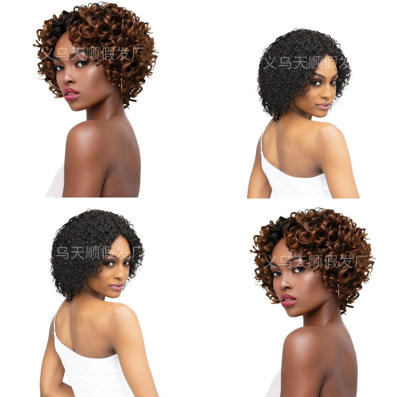 European and American wigs cross-border new African short roll wigs women's explosive head wigs set high temperature silk chemical fiber small curls