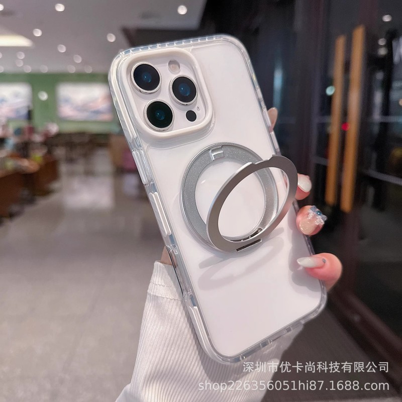 适用苹果17promax透明手机壳360旋转磁吸支架 iPhone16全包保护套|undefined