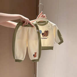 婴儿衣服春秋款分体套装长袖外套宝宝卡通立体小狗两件套外出爬服
