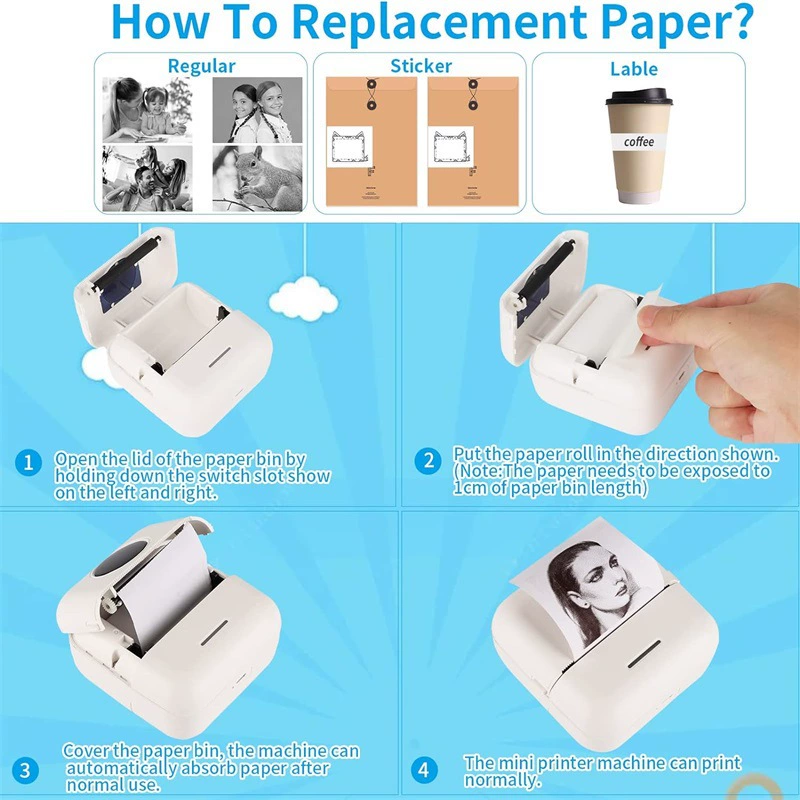 Mini Wireless Printer X5, Bluetooth 4.0, Thermal Photo Printer, Compact 135×60×155 mm