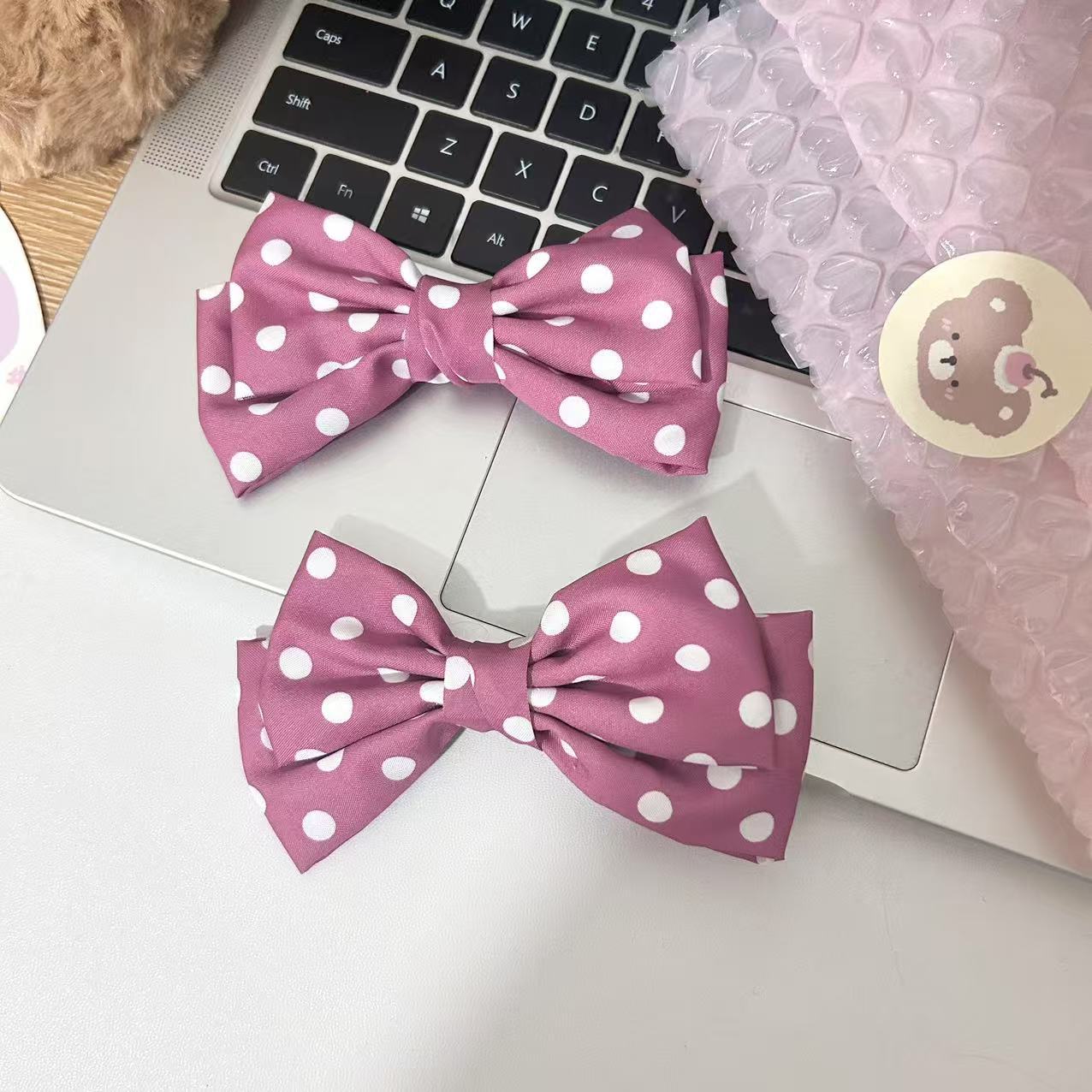 日系少女粉色波点蝴蝶结对夹元气感jk头饰甜美可爱发夹高级感发饰