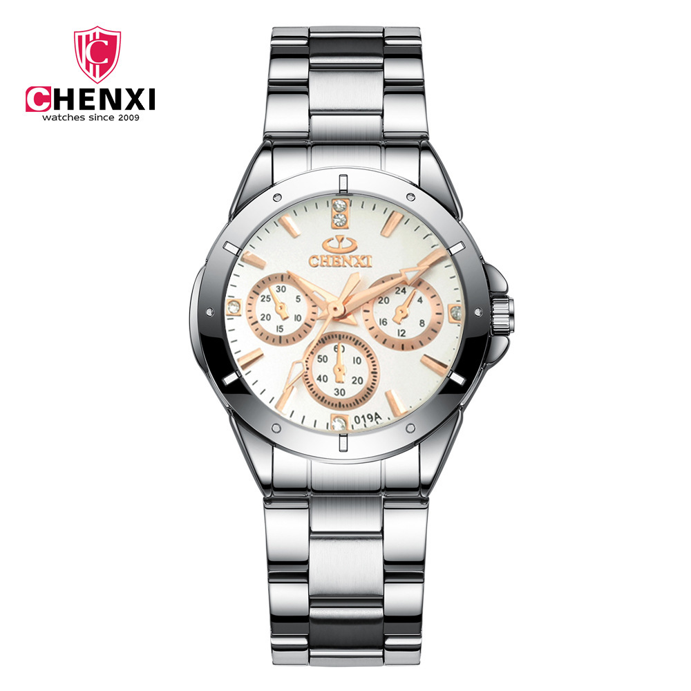 CHENGXI Chenxi 019A pareja moda ronda reloj de cuarzo impermeable creativo correa de acero moda casual Reloj de pulsera