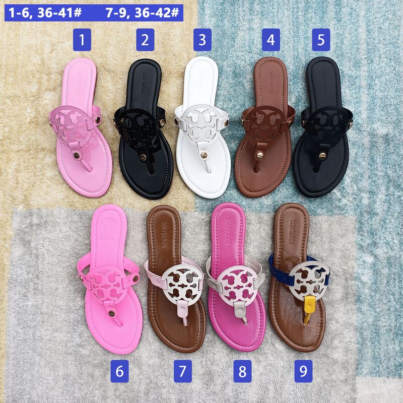 Tb Leather Flip-Flops Women's Shoes Summer Big-Name New Women's Flats Sandals Sliers European and American Cross-Border