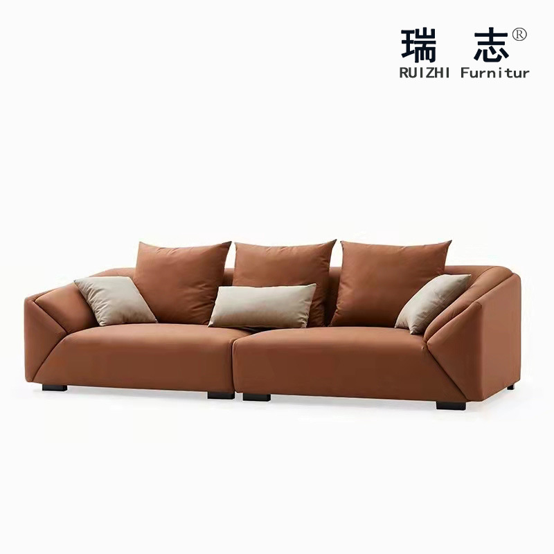Designer creative minimalist leather sofa, top grain cowhide, Nordic simple luxury living room Wabi-sabi style trending sofa
