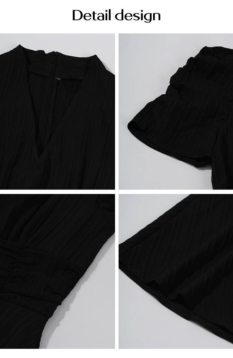 318g Weight Maxi Long Dress Dress Length Type Short Sleeve Sleeve Length Swing Dress Dresses Type Puff Sleeve Sleeve Type Spandex, Polyester Fabric Type High Waist Waist Line Daily Occasion V Neck Neckline Regular Fit Fit Type Solid Color Pattern 2025 Spring and Summer Season Women's Gender Pleated Design Simple Style Style Wholesale Women's Simple Style Pleated Solid Color Daily V Neck Short Sleeve Swing Dress 36