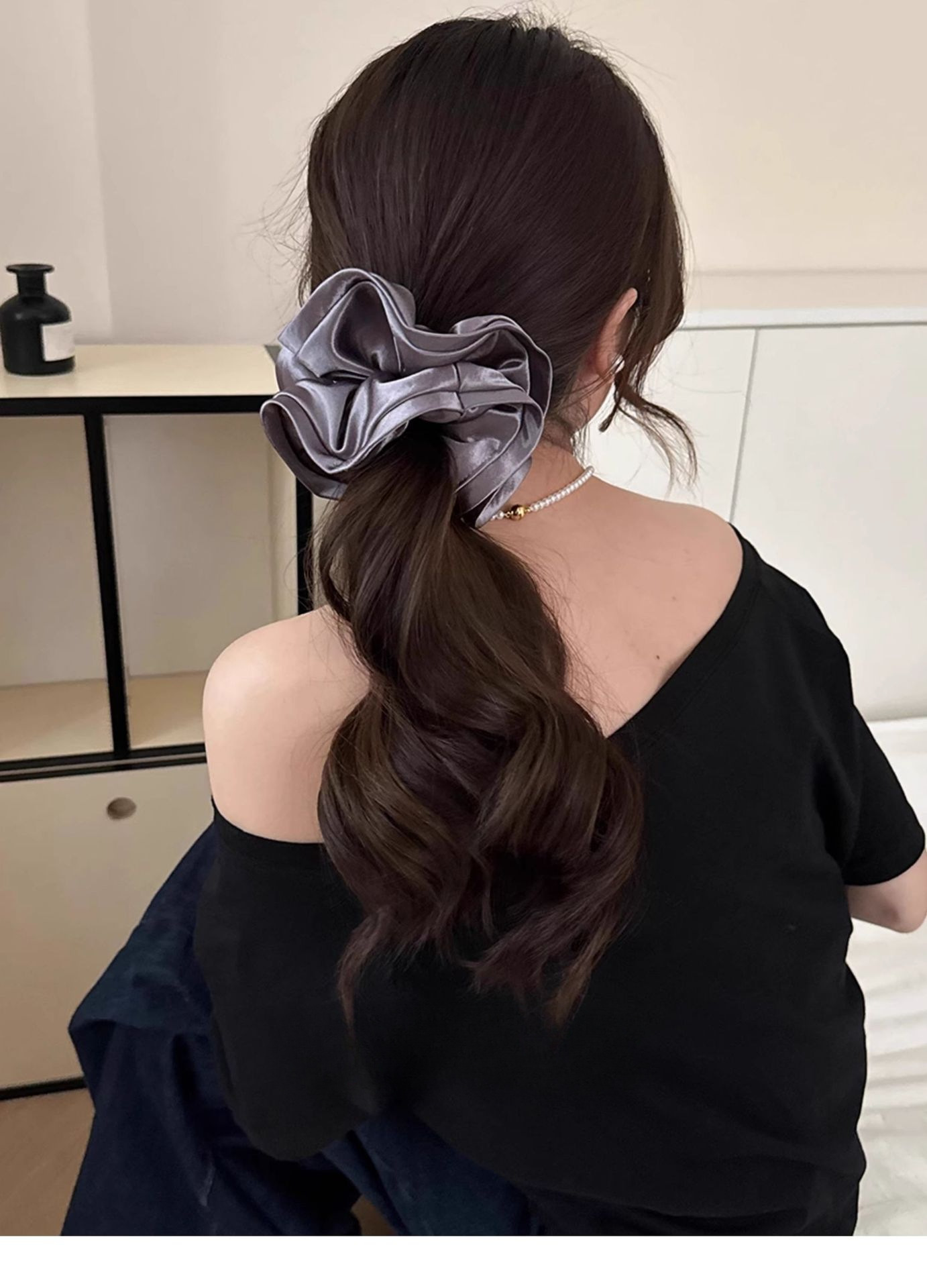 Korean Style Cyber Celebrity Pearlescent Satin Ruffled Large Intestine Hair Ring High-grade Tie Rope Women's Elegant Horseshoe Hair Rope Tie Head Flower