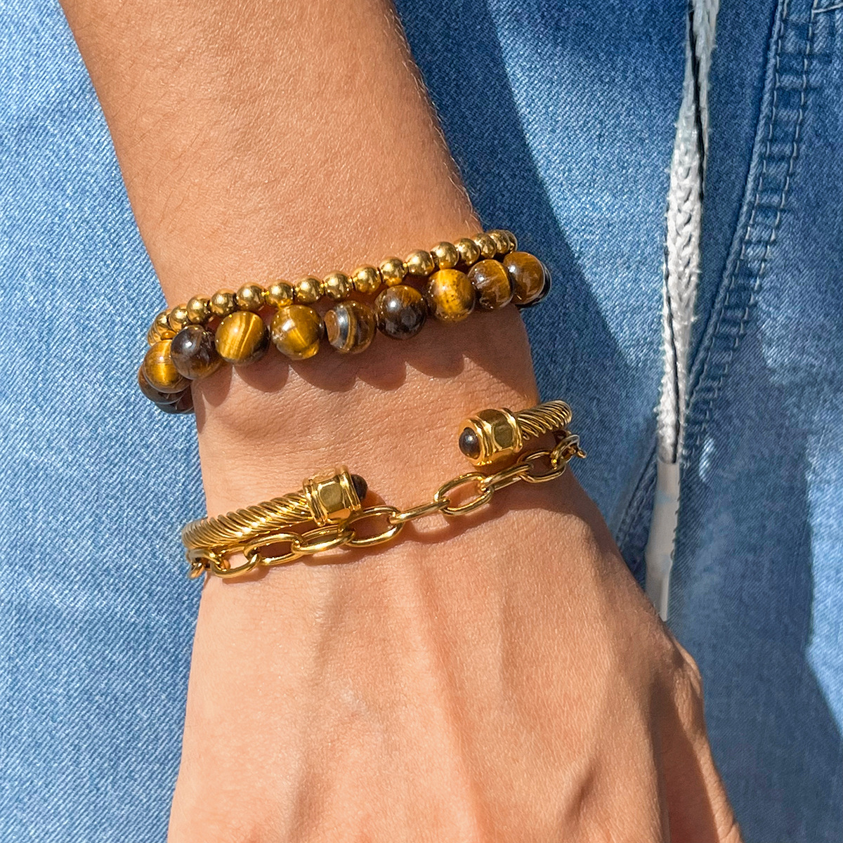 Wanxing Joyería de moda europea y americana Pulsera de anillo de diamante de acero inoxidable Pulsera de ojo de tigre Pulsera de lujo ligero y de alta calidad