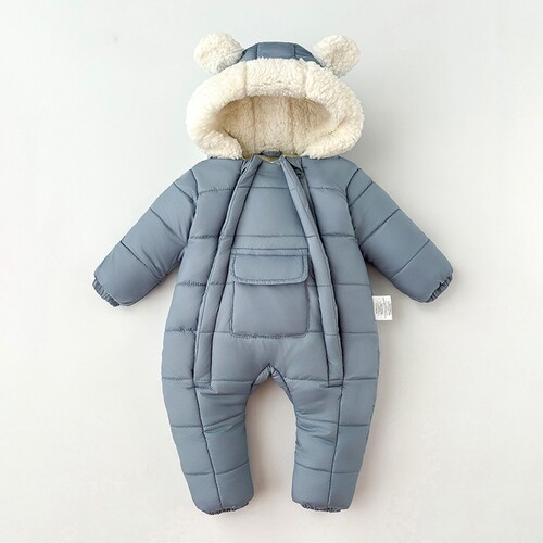 Baby clothes winter set for newborn girls, footed pinafore with added warm padding, suitable for boys, winter with hand covers and double zipper.