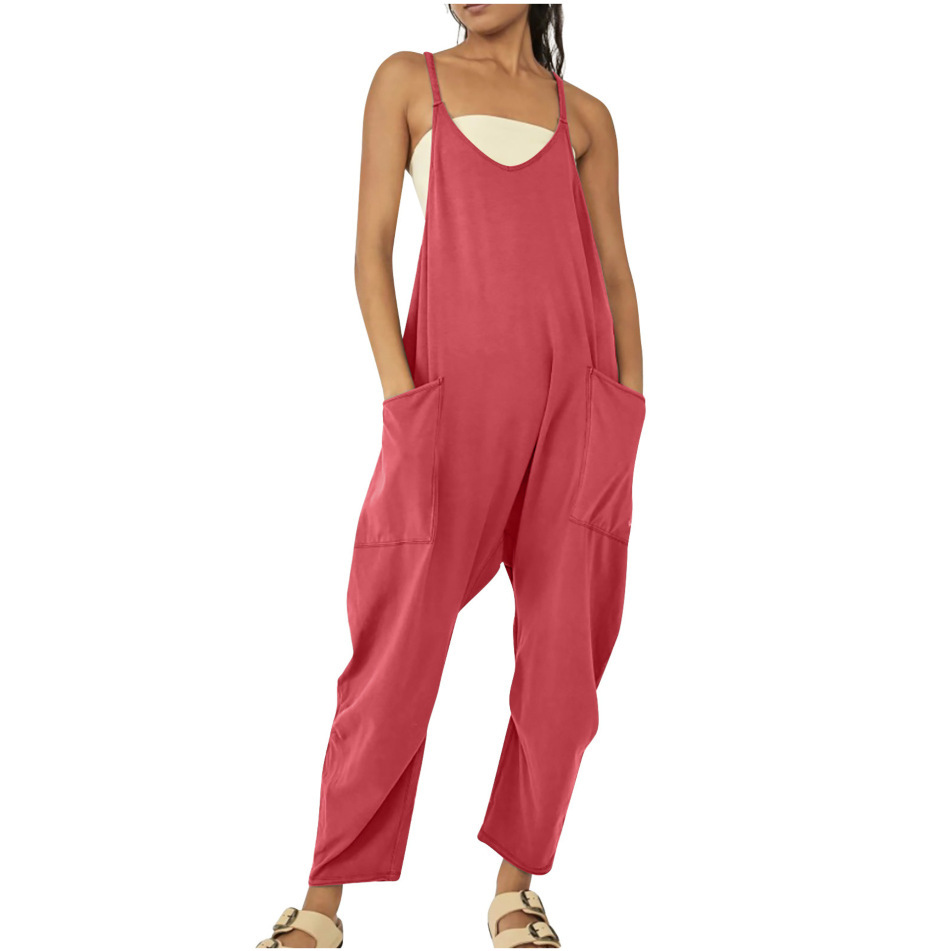 2022 mujeres europeas y americanas ropa Amazon tamaño estación independiente popular color sólido cremallera parche bolsa Sling jumpsuit grasa cadera Pantalones