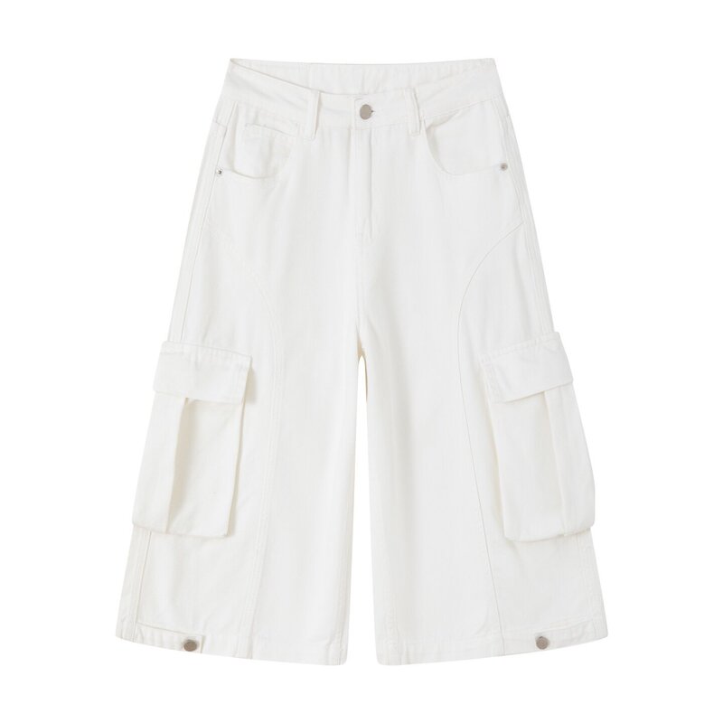 100% Cotton Washed Denim Cropped Jeans for Women, 2026 Summer New Style, White Workwear Wide-Leg High-Waisted Jeans 100% Cotton Washed Denim Cropped Jeans for Women, 2026 Summer New Style, White Workwear Wide-Leg High-Waisted Jeans