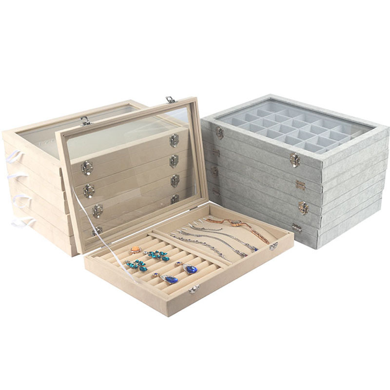 整理首饰收纳盒透明饰品耳环戒指首饰架多格公主首饰盒带盖珠宝箱