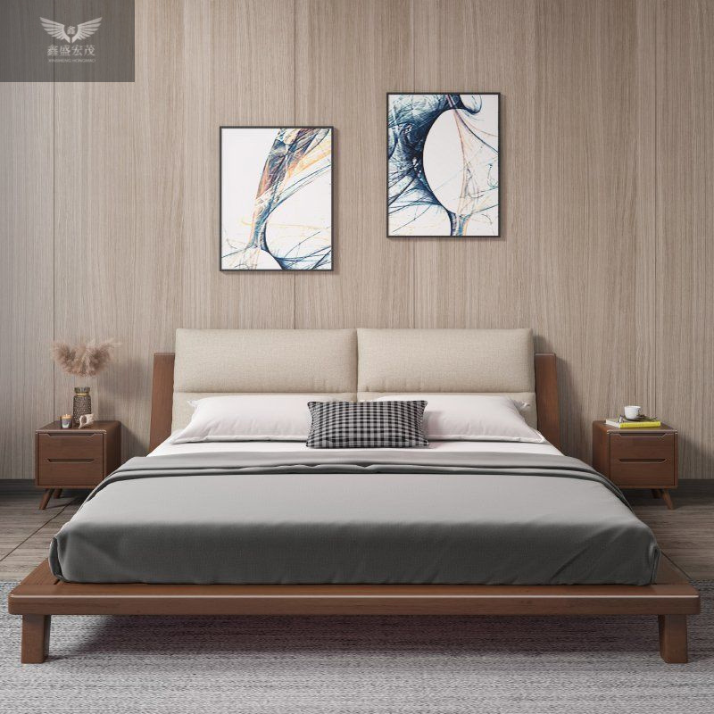 Cama de madera maciza nórdica, paquete suave, apartamento pequeño, cama de tatami moderna y sencilla, dormitorio principal, cama doble de 1,5 m