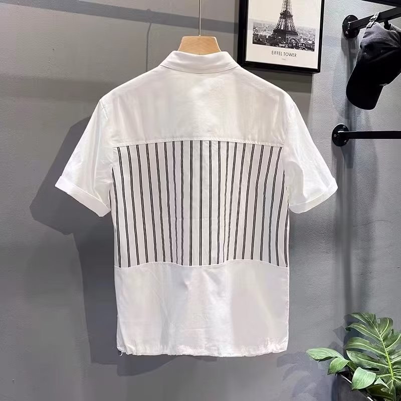 2024 moda verano nuevo estilo costuras a rayas camisa de polo casual para hombres sociedad ligera camiseta de solapa madura marea