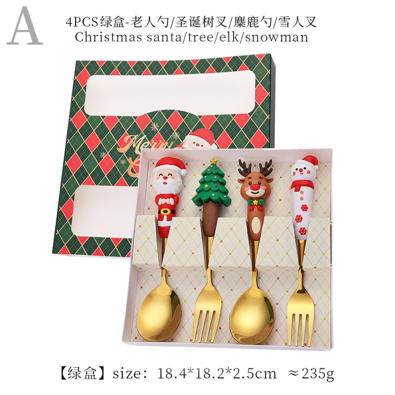クロスボーダー新しいクリスマススプーン子供の漫画ステンレス鋼ライススプーンインサンタクロース雪だるまヘラジカフォークスプーン|undefined