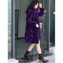 冬新款水貂大衣女真貂海宁狐狸毛领修身中长款貂皮草外套网红