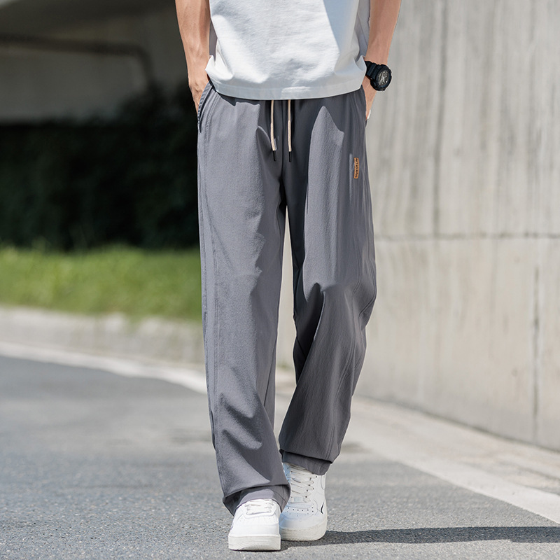夏カジュアルパンツ、涼しく通気性の良い薄手のトレンディなストレートレッグルーズパンツ、メンズ大きいサイズの速乾性ワイドレッグカジュアルパンツ|undefined