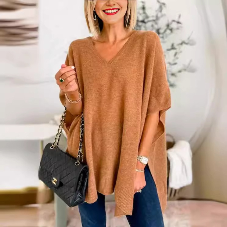 Amazon AliExpress Explosions Bat Sleeve Solid Color Knitwear Shawl Cape European and American Cross-border Foreign Trade Sweater Women's Clothing