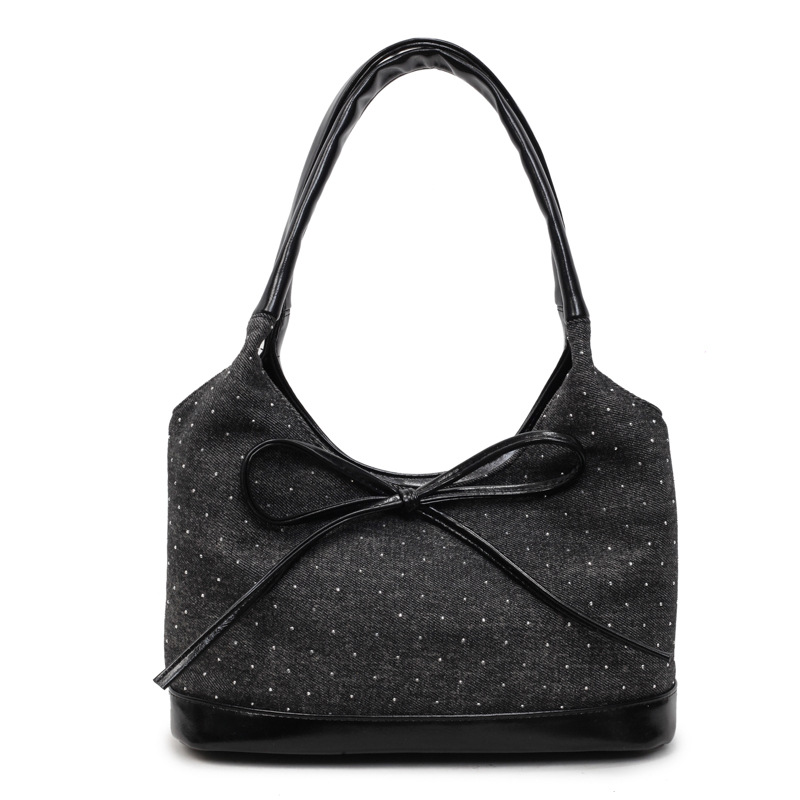 Versión coreana del bolso de axila de nicho 2025 nuevo bolso de mezclilla bolso de moda con lazo bolso de hombro con diamantes de estilo occidental