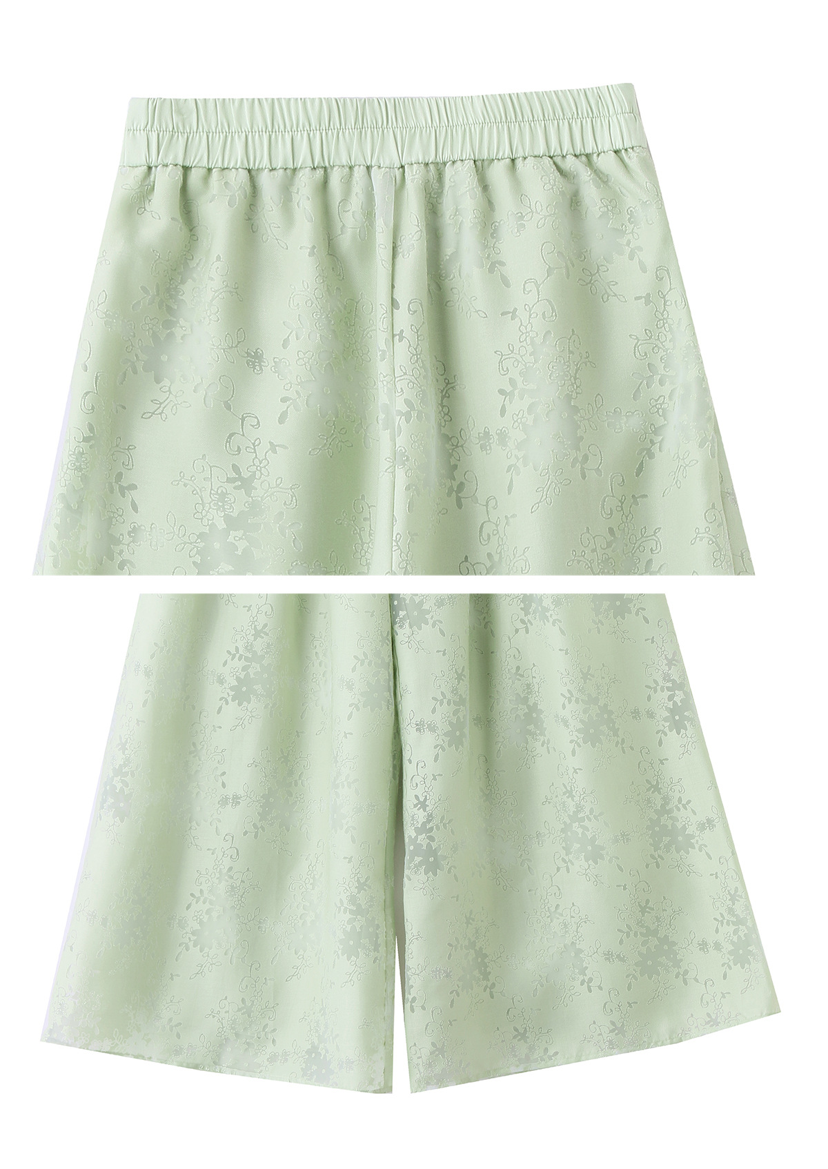 Bộ áo sơ mi họa tiết jacquard kết hợp quần ống rộng cạp thun hai mảnh thời trang — Vàng kem, xanh lá cây chi tiết 30