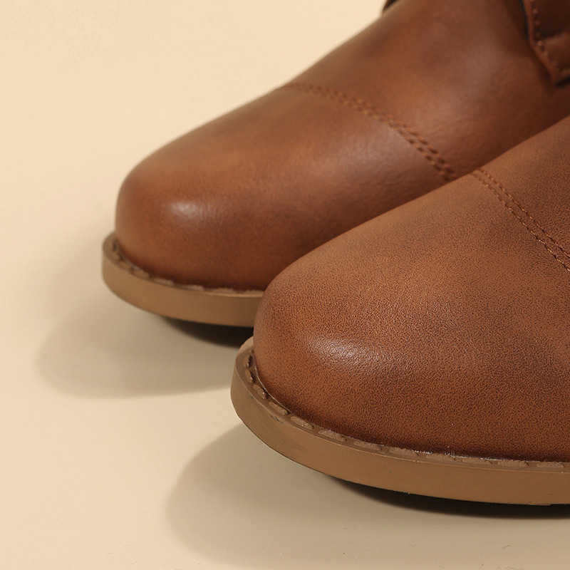 Booties with side zippers chunky heels plus size women's boots_voghion.com