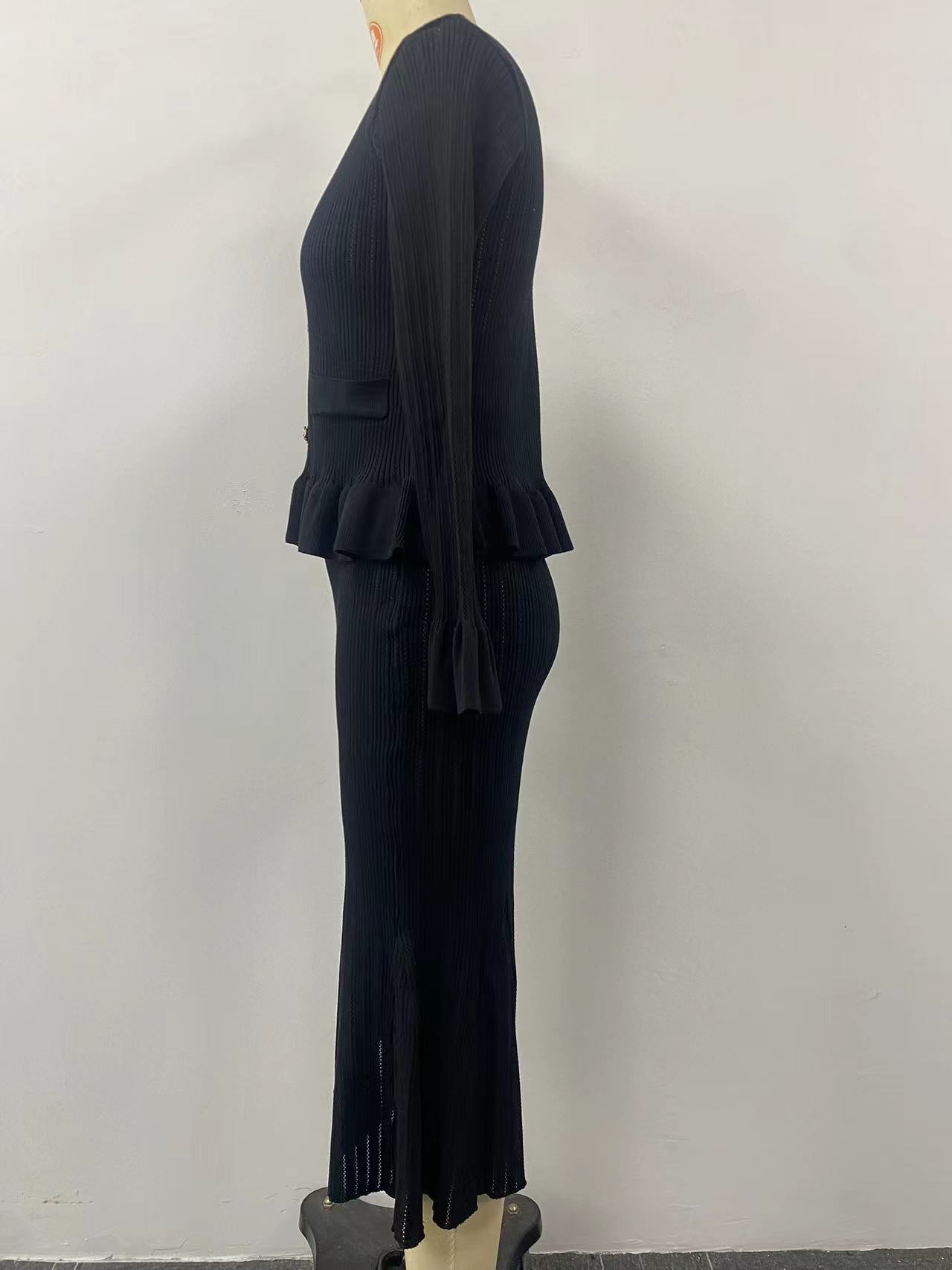 609g Weight Long Sleeve Sleeve Length Cotton, Polyester Fabric Type Skirt Co-ord Set Sets Type 2 Pieces Set Quantity Holiday Occasion V Neck Neckline Comfort Function Slim Fit Type Solid Color Pattern Autumn Season Women's Gender Elegant Style Holiday Women's Elegant Solid Color Cotton Polyester Skirt Co-ord Set Skirt Sets 15