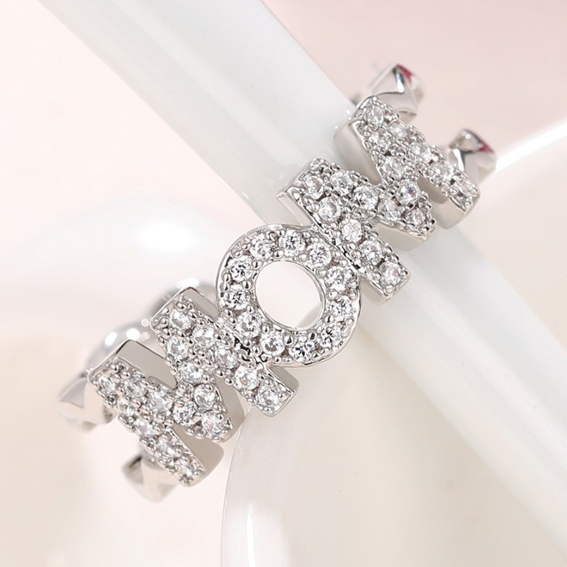 6g Weight Zircon Inlay Material Open Rings Classification Adjustable Ring Size 1 Piece Quantity Daily, Street Occasion Copper Material Letter, Heart Shape Pattern Women's Gender Inlay Design Shiny Style Shiny Letter Heart Shape Copper Inlay Zircon Open Rings 9