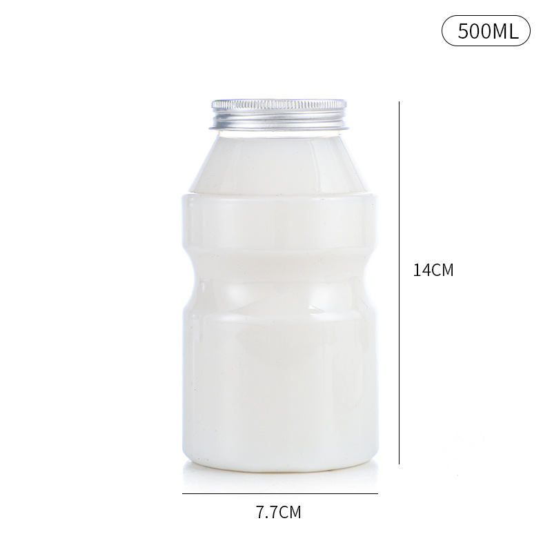 En stock cubo botella de plástico transparente PET jugo botella de bebidas grado alimenticio creativo desechable leche botella de té al por mayor