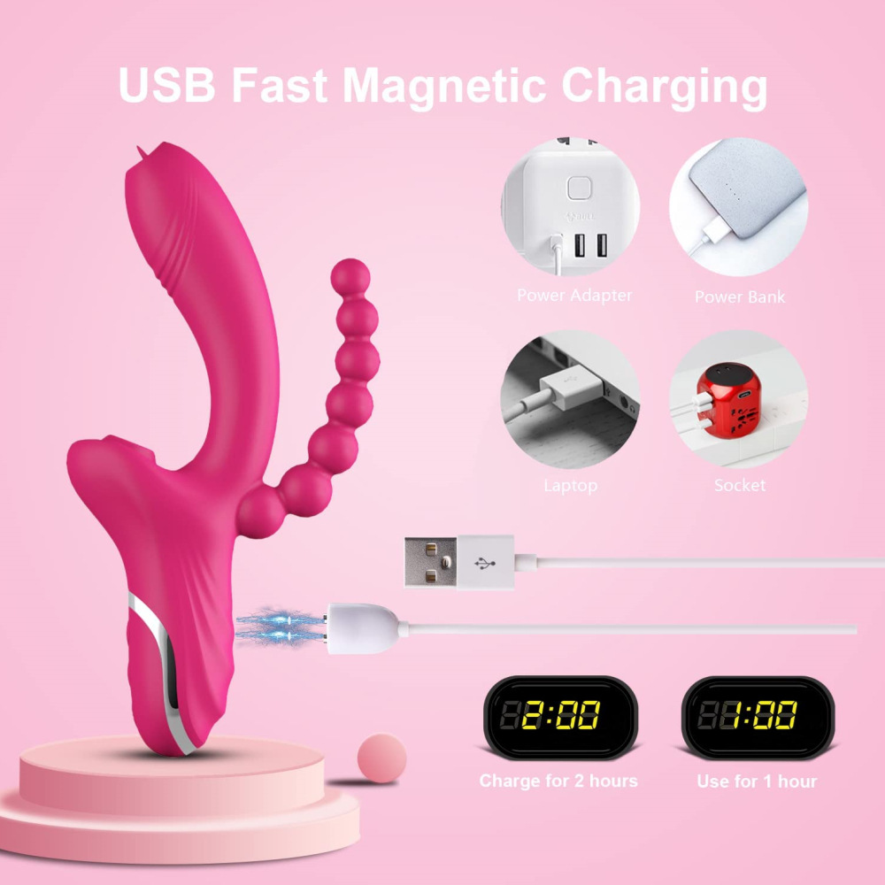 Rosen-vibrator Für Damen Doppelseitiger Saug- Und Perlenvibrator_voghion.com