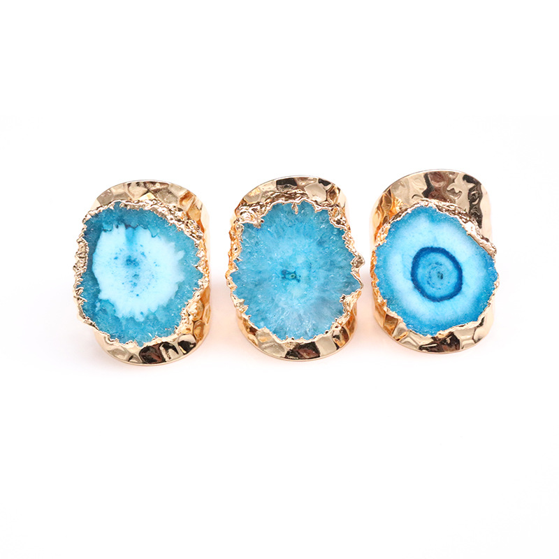 Gem, Crystal Inlay Material Open Ring Classification Exaggerated Irregular Flower Gem Metal Gold Plated Gem Crystal Wholesale Open Ring