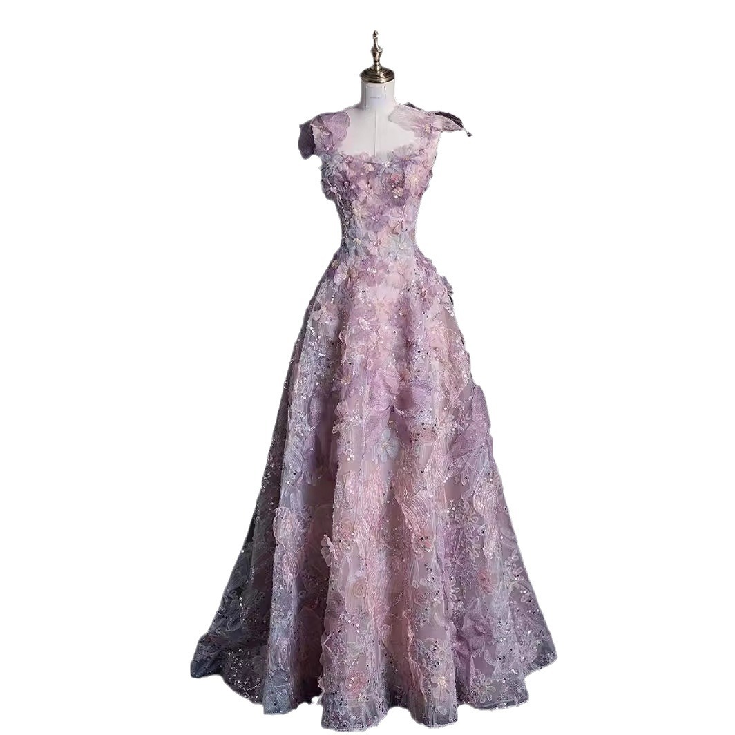 Damenbekleidung French Toast Kleid Braut eine Schulter Schmetterling Blume Fee Bankett Abendkleid für Erwachsene_voghion.com
