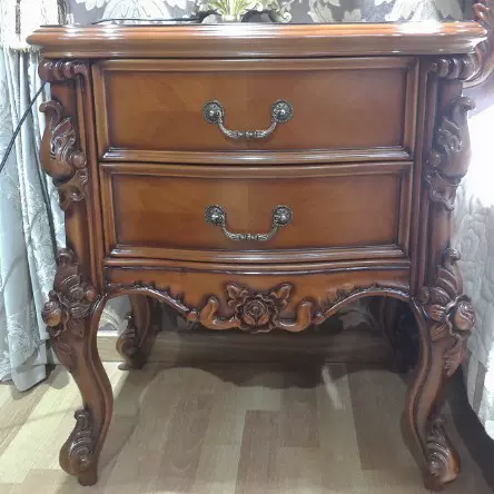 厂家供应卧室床头柜跨境美式复古雕花实木床头柜家用实木床边储物