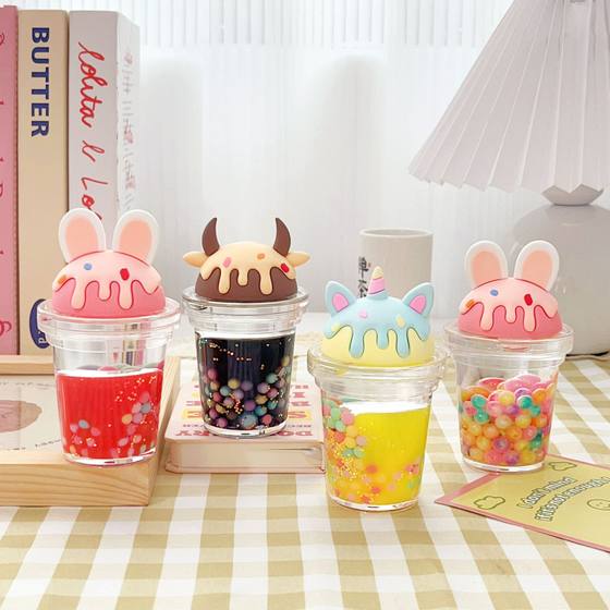Oversized Milk Tea Cup Quicksand Ornaments Dried Flowers Flash Color Beans Oil Bottle Fashionable Ornaments Jewelry Shake Tone Explosions Toys