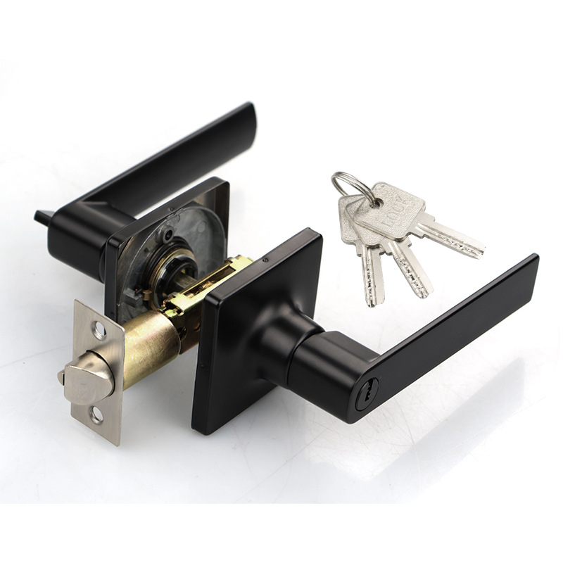 Personalizada aleación de zinc de tres barras cerradura de mano cerradura cuadrada cerradura de baño cerradura de canal cerradura americana de tres barras cerradura interior cerradura de mango de puerta de madera