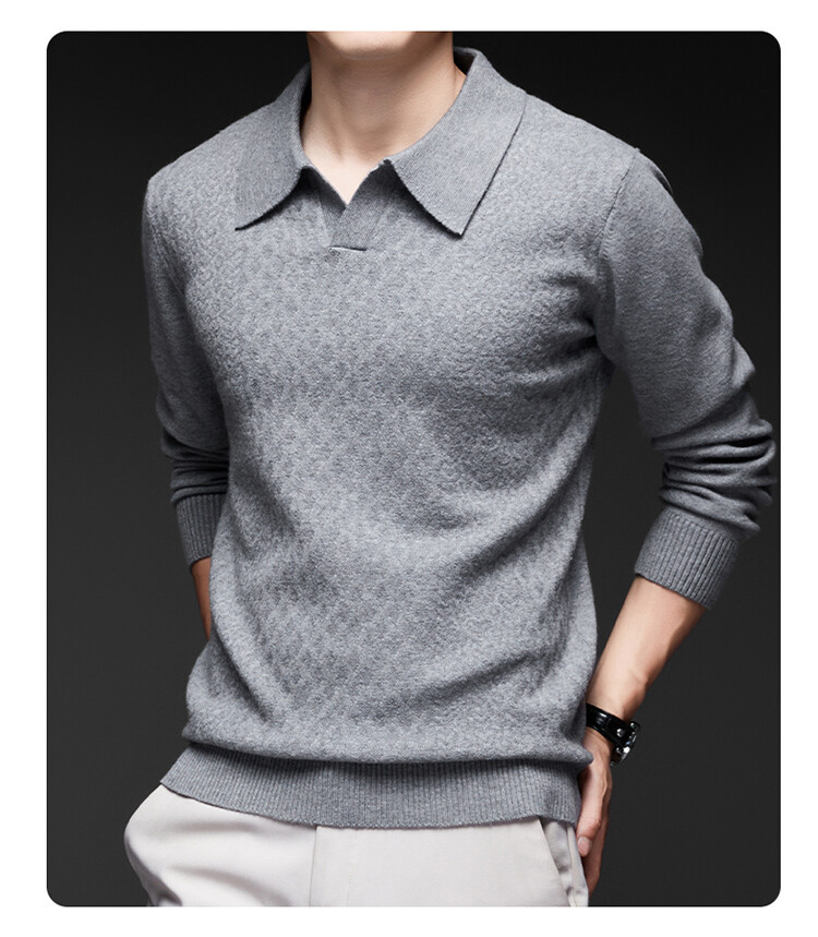 Nuevo comercio exterior con solapa suéter casual de hombre de manga larga camiseta de punto de color sólido de moda de otoño y invierno suéter de hombre simple