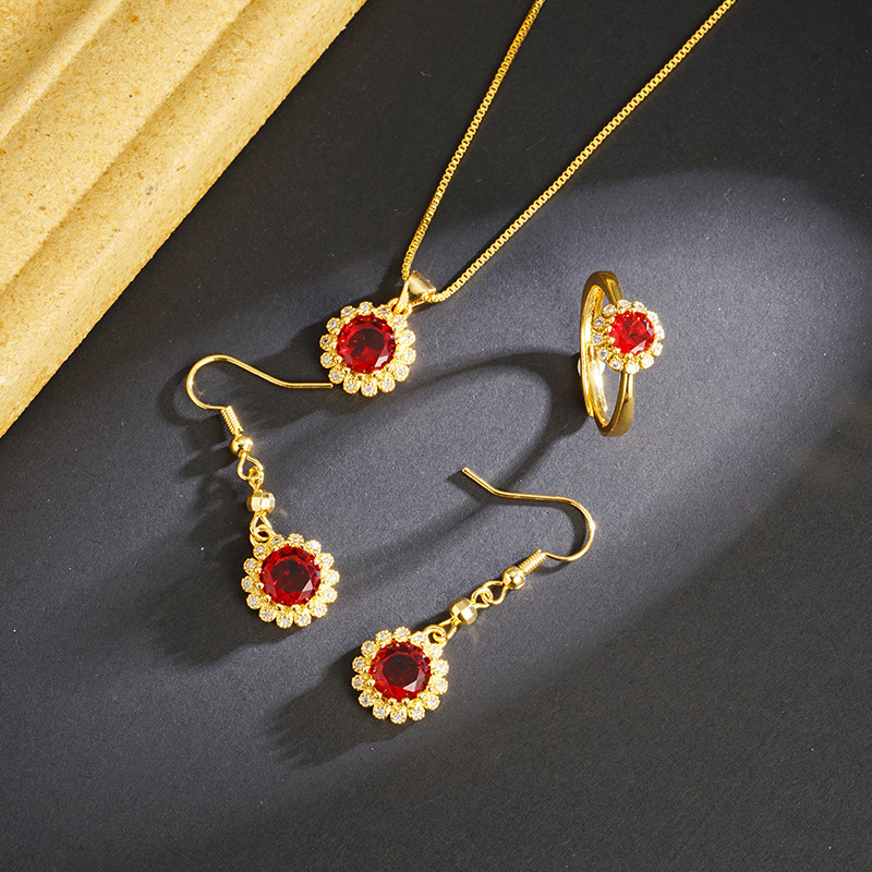 Collar de rubi de oro de arena de Vietnam, anillo de orejas, joyas recubiertas de oro antiguas, fábrica directa al por mayor